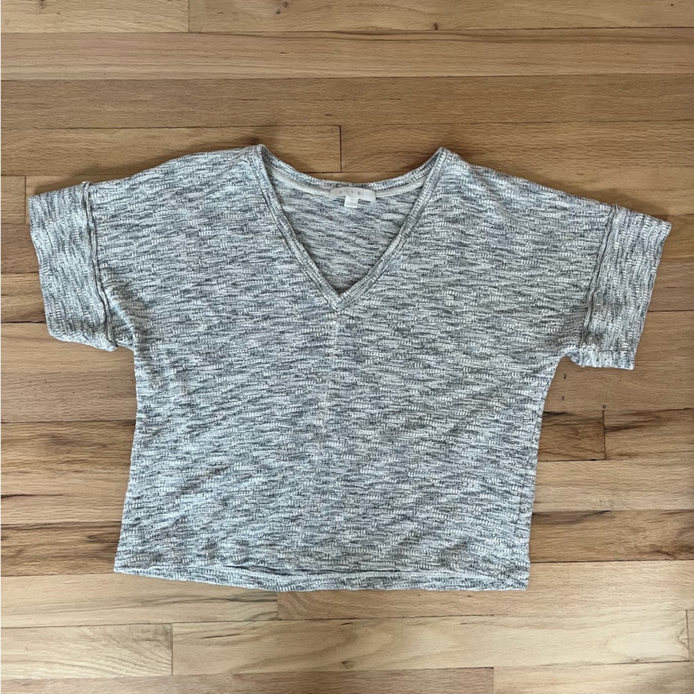 Eri+Ali from Anthropologie Gray V-Neck Short Sleeve Top